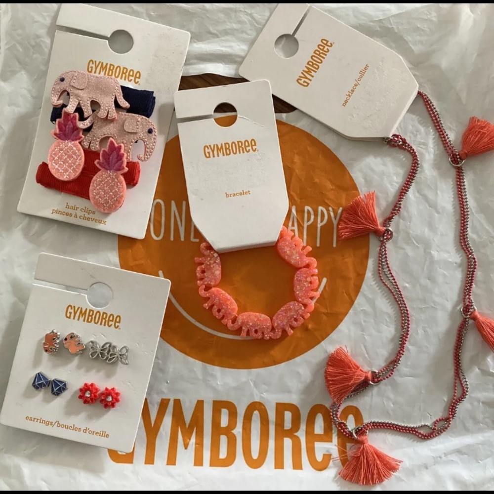 GYMBOREE- Hair Clips, Tassel Necklace, Bracelet, Earrings Elephant Theme Lot NWT